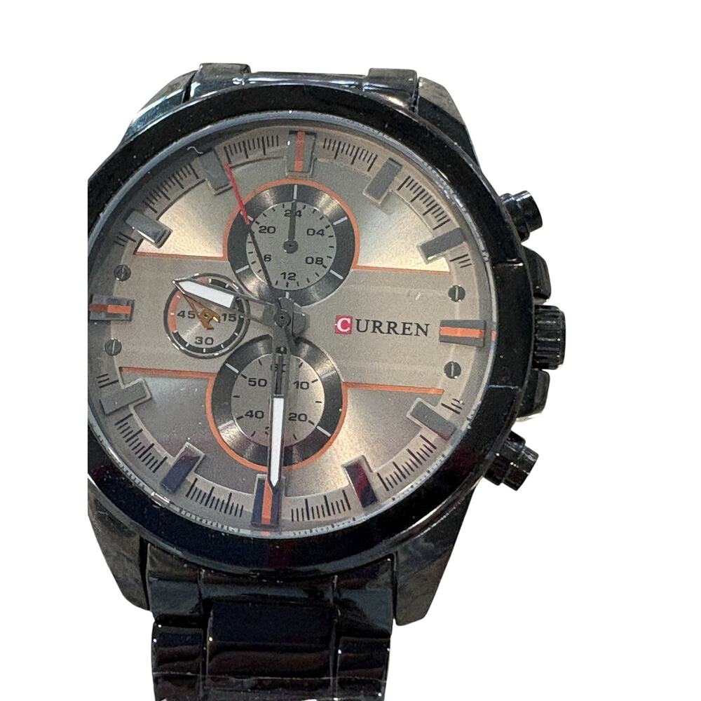 Curren N-8274 Men’s Black Stainless Steel Quartz Chronograph Style Watch – New
